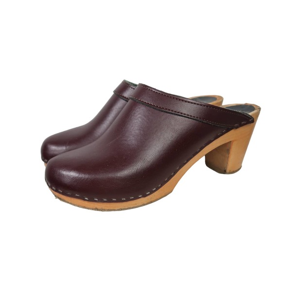 Sven Chocolate Brown Leather Wooden Heeled Clogs 40 - Picture 4 of 7